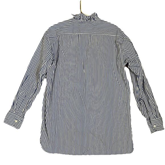 Plan C Plancy Ruffle Collar Striped Poplin Button Up Blouse Size 46 Tunic Y7 - Picture 7 of 9